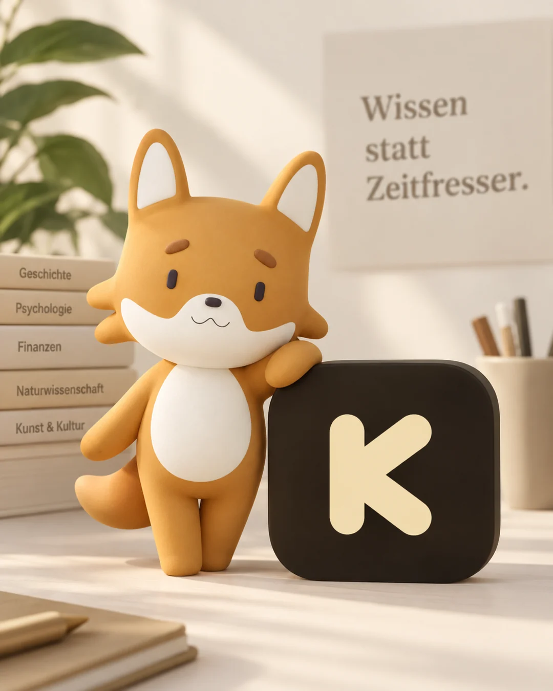 Knowy — das Maskottchen, ein Fuchs, neben dem App-Symbol der von Max Pörtner entwickelten Lern-App